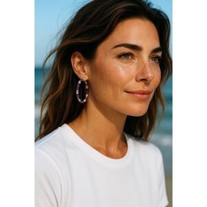 Red White Blue‎ Rhinestone Hoop Earrings Patriotic Fourth of July Jewelry